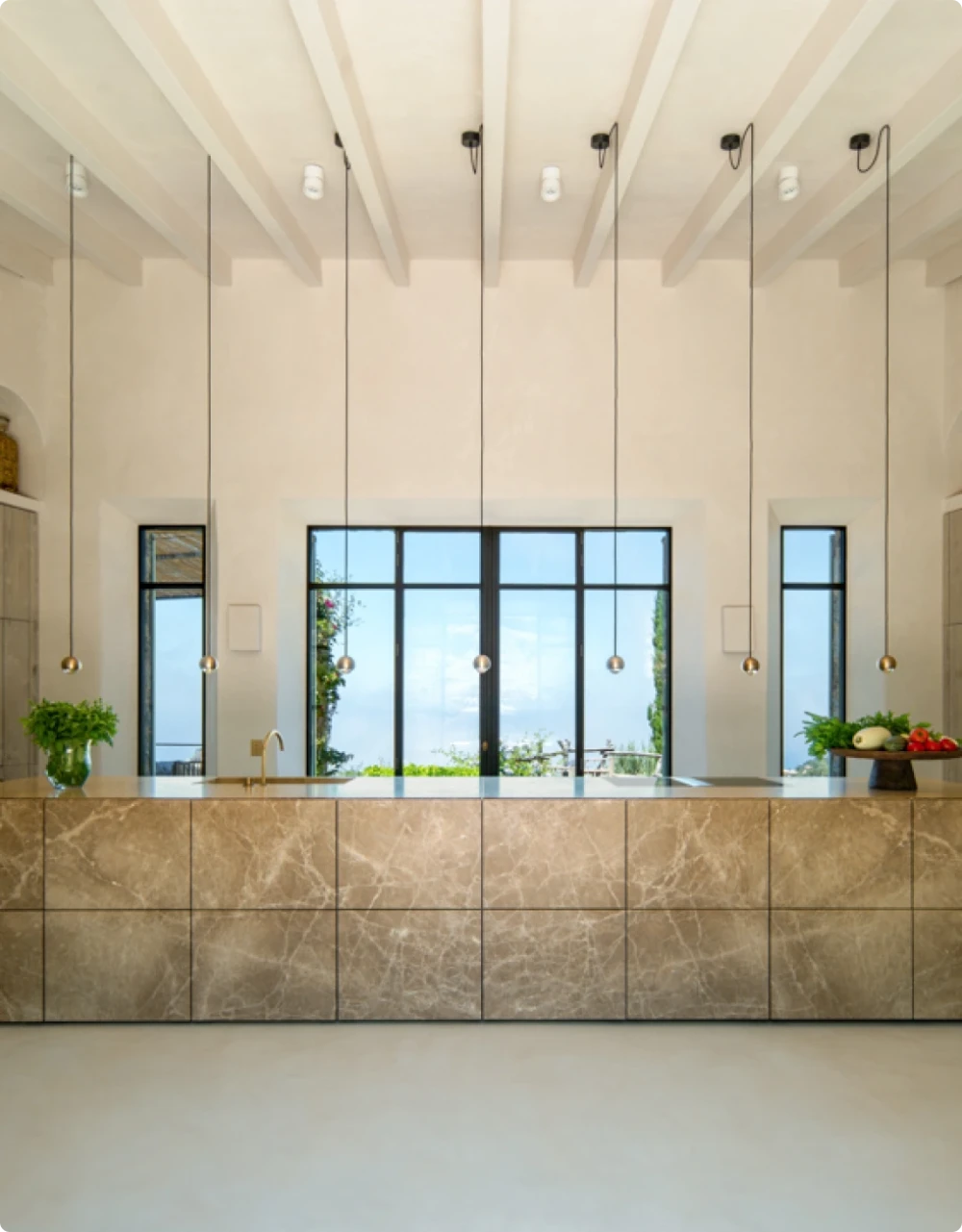 A property kitchen with hanging black lights
